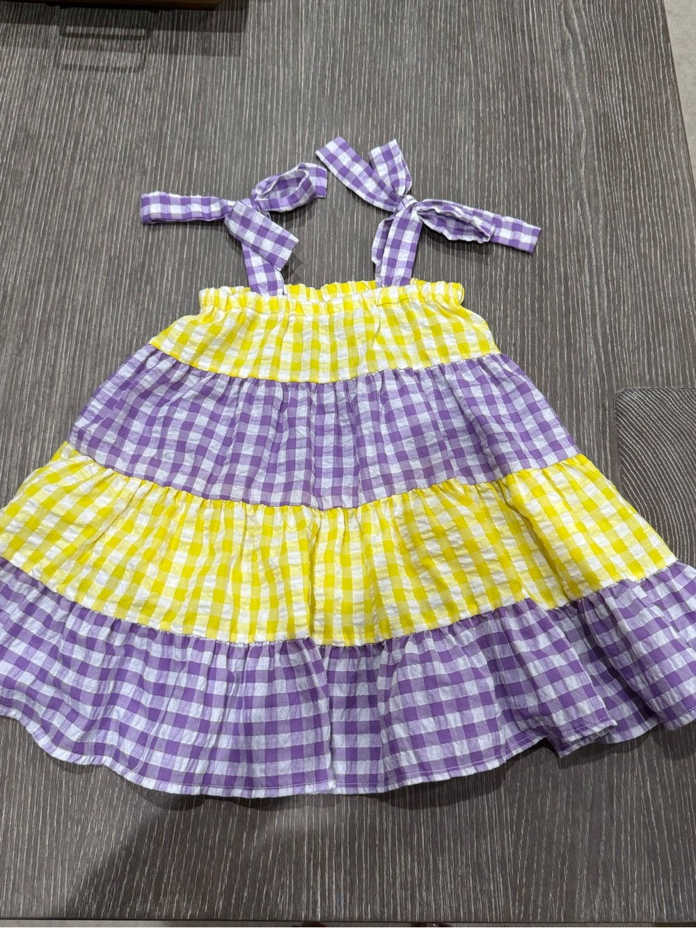 Like new size 5t Ruffles by tutu & lulu Gingham Tie Sundress in Purple & Yellow